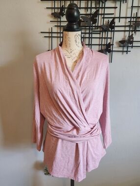 J. Jill Soft Mauve 3/4 Sleeve Faux Wrap Top